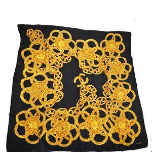 CHANEL CC Logo XL 96cm Scarf Handkerchief 100% Silk Black Italy 228-082025
